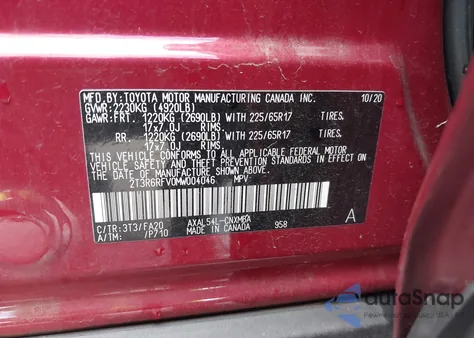 2021 Toyota Rav4 Hybrid Xle из США, поврежденный, VIN 2T3R6RFV0MW004046